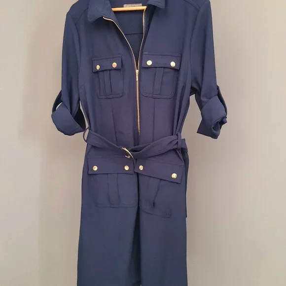 SUZY SHIER (NEW) Navy Blue Cargo Dress w/Brass Buttons - Picture 1 of 9